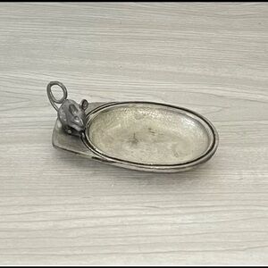 Vintage Metzke Pewter Trinket Dish Adorable Mouse Accent.